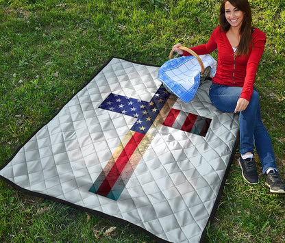 American Christian Cross Flag Print Quilt