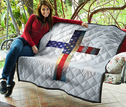 American Christian Cross Flag Print Quilt