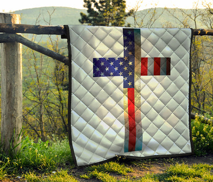 American Christian Cross Flag Print Quilt