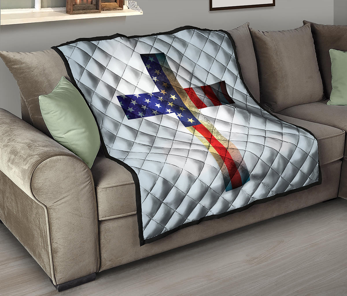 American Christian Cross Flag Print Quilt