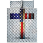 American Christian Cross Flag Print Quilt Bed Set