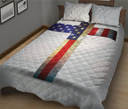 American Christian Cross Flag Print Quilt Bed Set