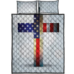 American Christian Cross Flag Print Quilt Bed Set