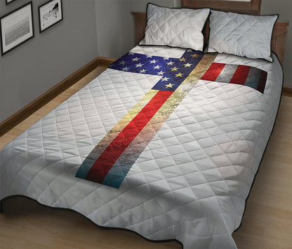 American Christian Cross Flag Print Quilt Bed Set