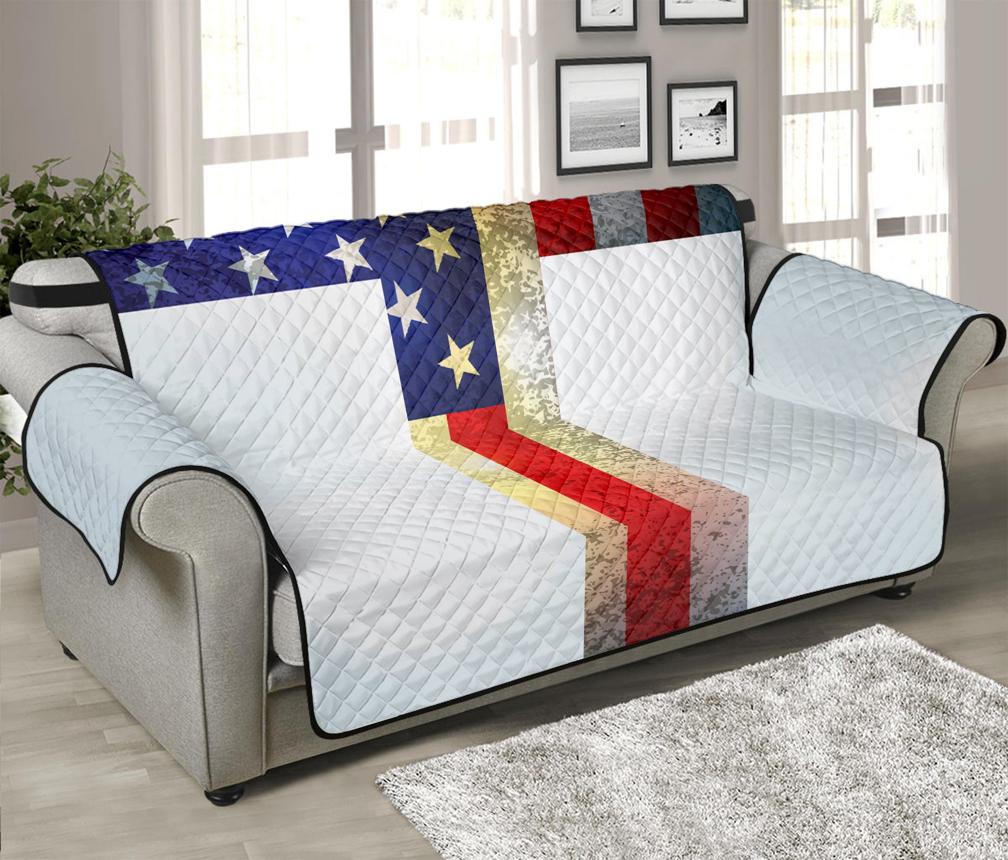 American Christian Cross Flag Print Sofa Protector