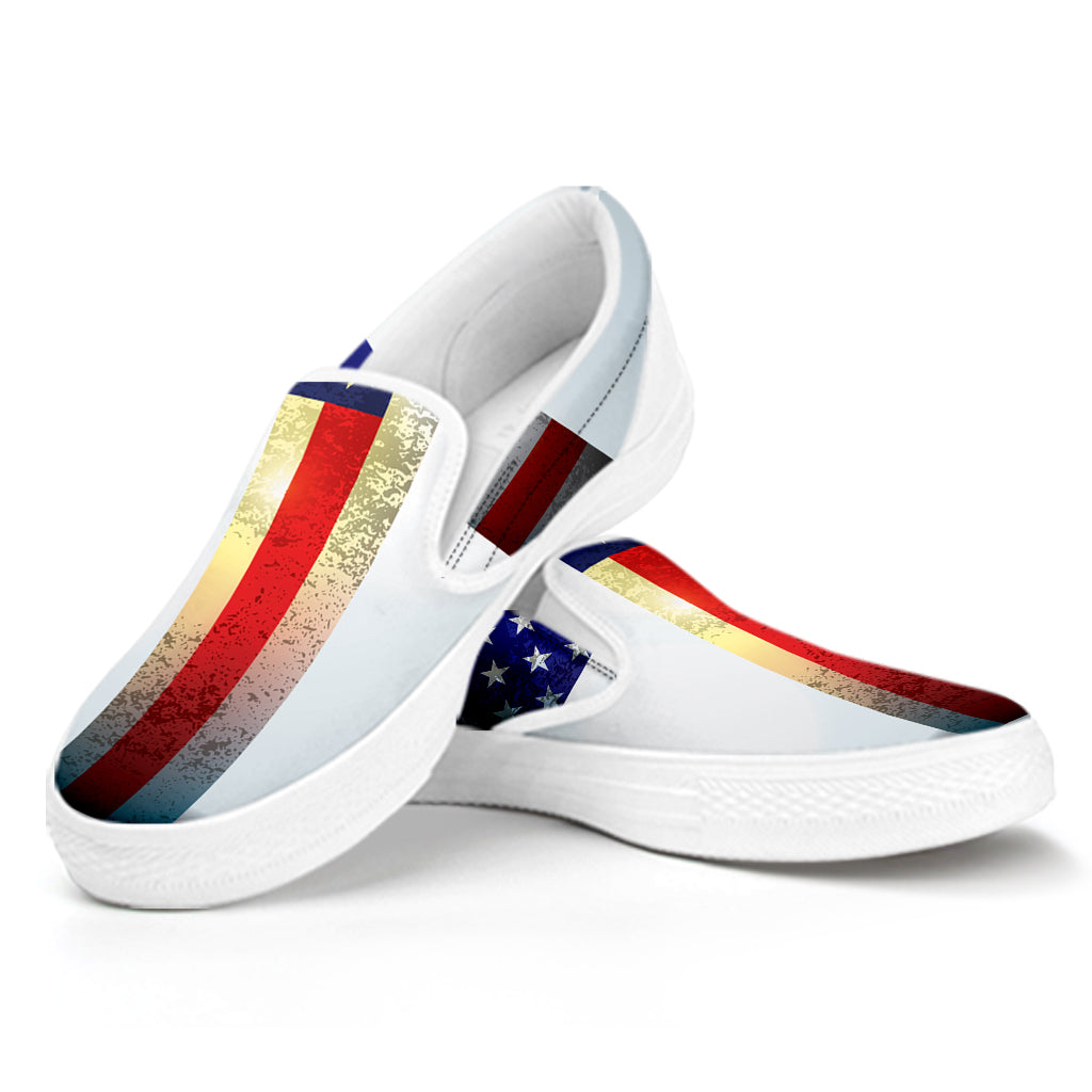 American Christian Cross Flag Print White Slip On Shoes