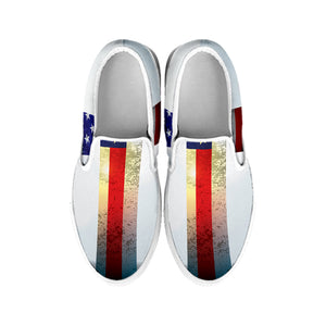 American Christian Cross Flag Print White Slip On Shoes