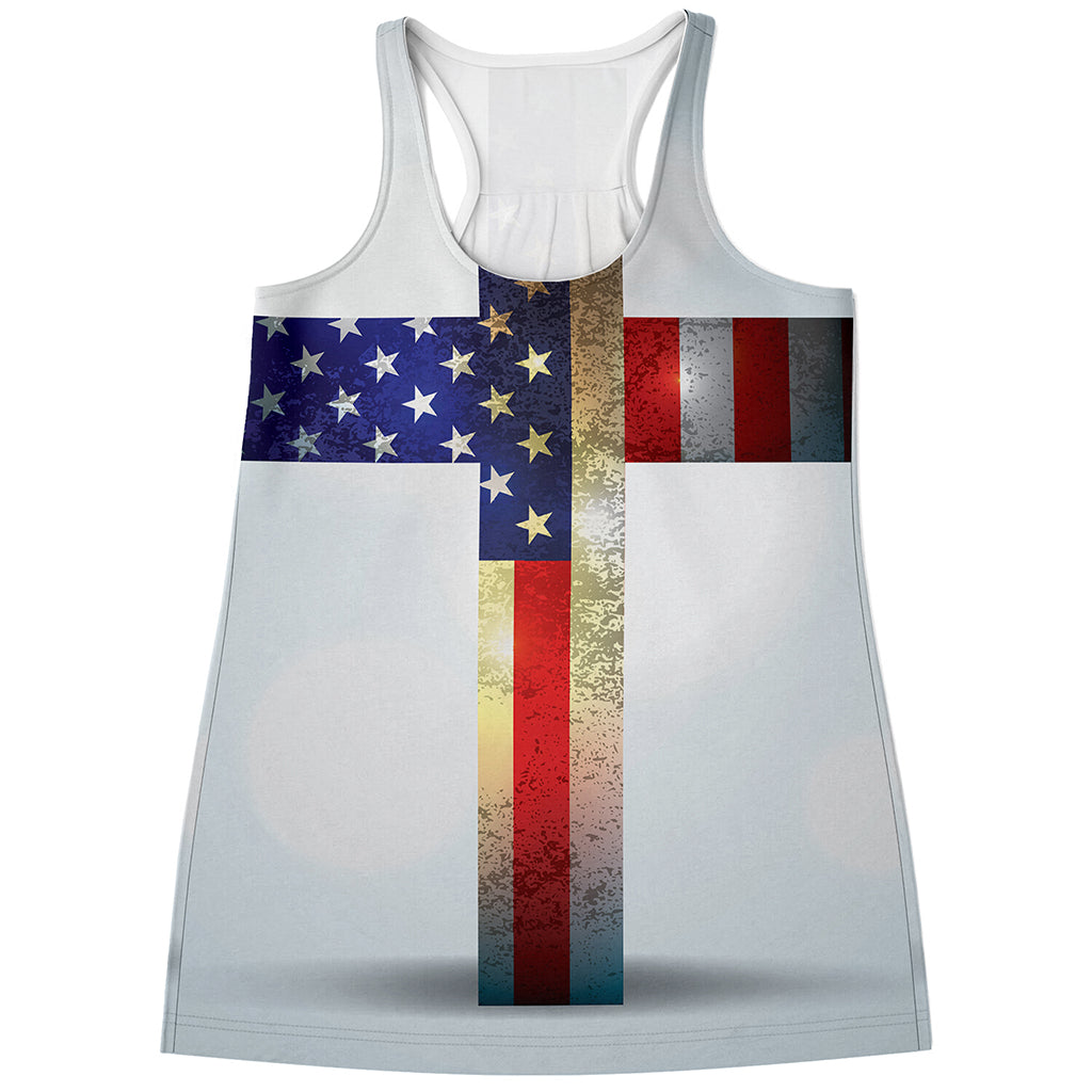 American Christian Cross Flag Print Women's Racerback Tank Top