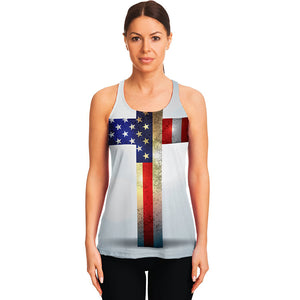 American Christian Cross Flag Print Women's Racerback Tank Top