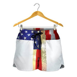 American Christian Cross Flag Print Women's Shorts