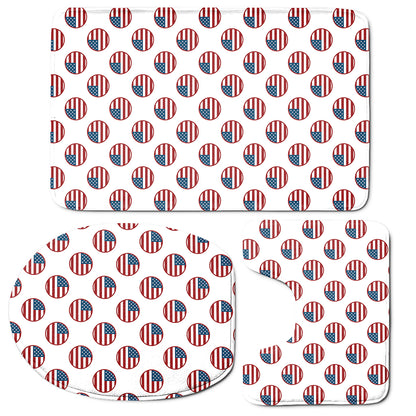 American Circle Flag Pattern Print 3 Piece Bath Mat Set