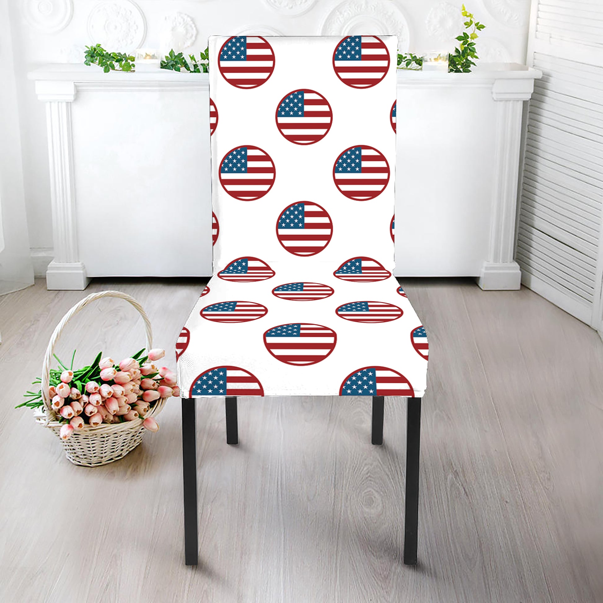 American Circle Flag Pattern Print Dining Chair Slipcover