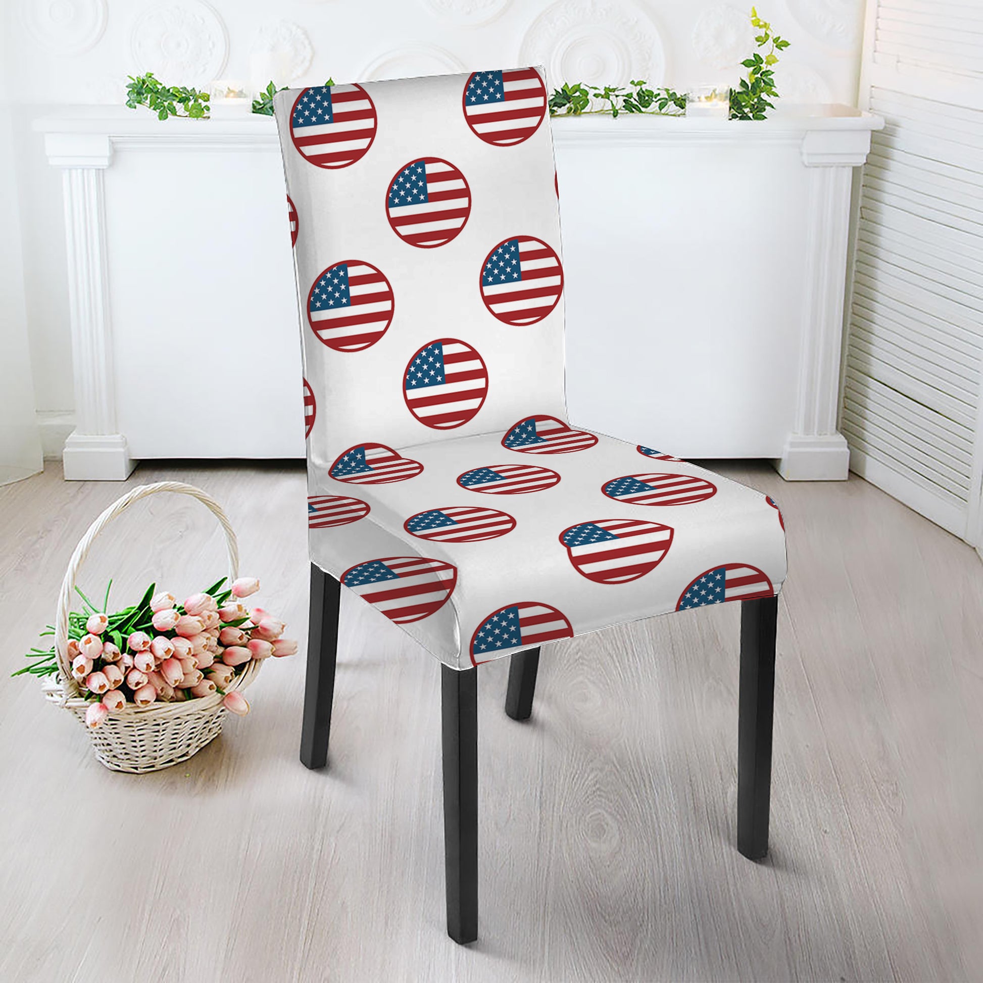 American Circle Flag Pattern Print Dining Chair Slipcover