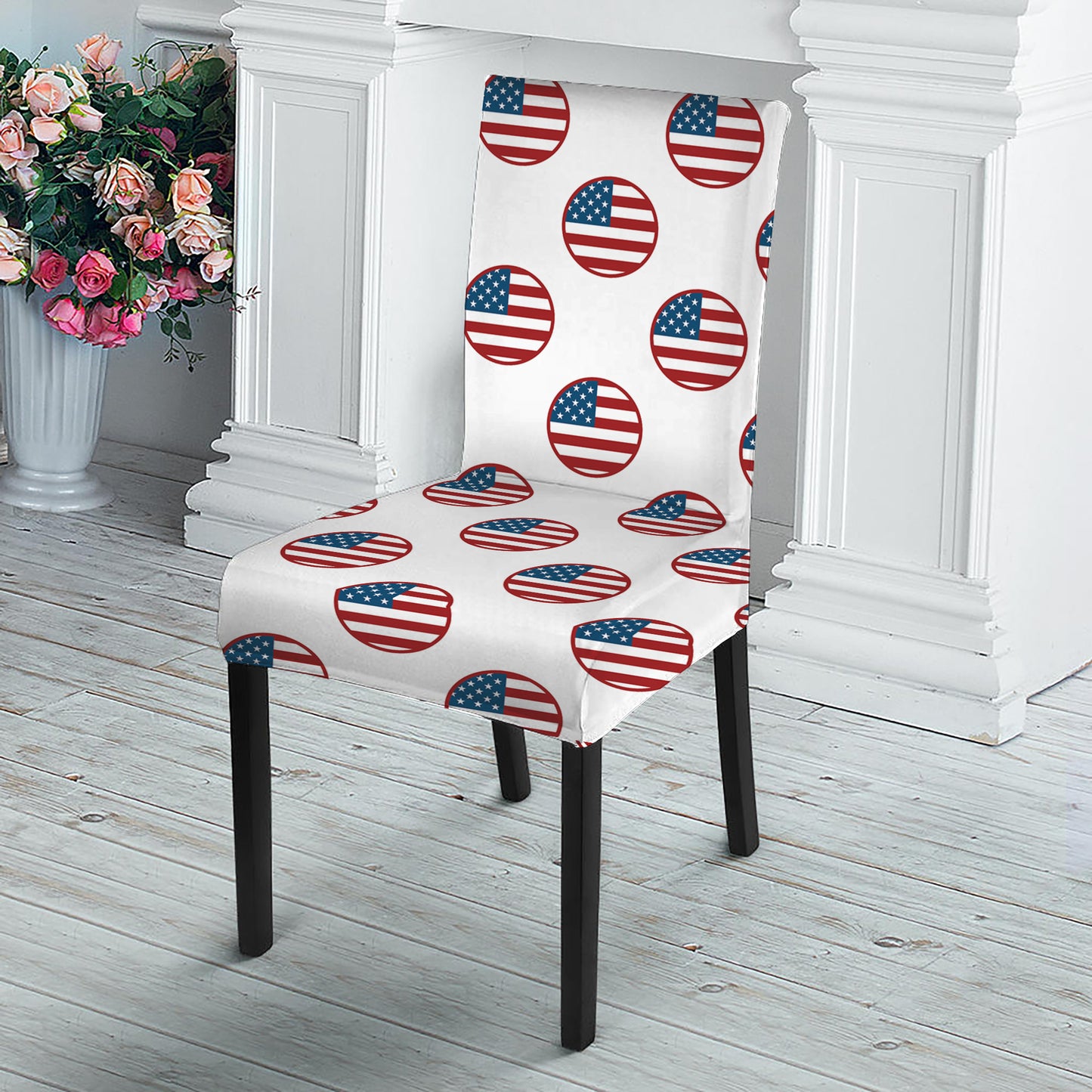 American Circle Flag Pattern Print Dining Chair Slipcover
