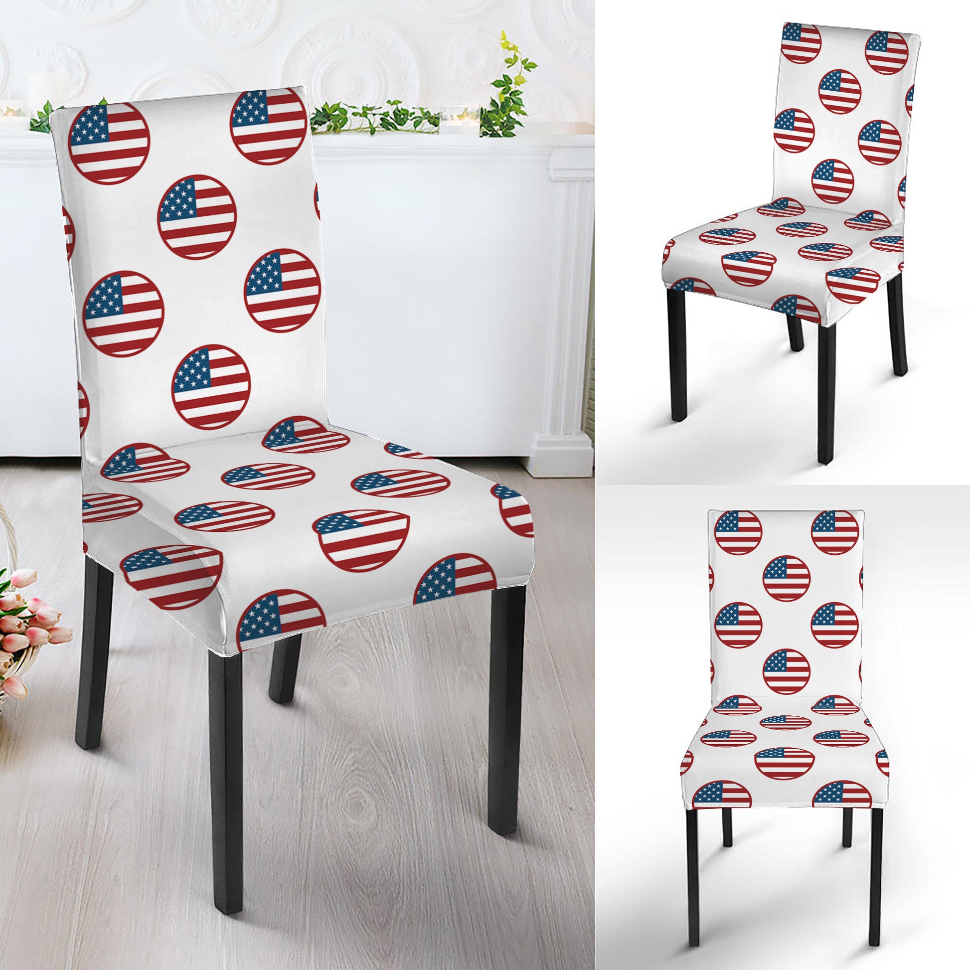 American Circle Flag Pattern Print Dining Chair Slipcover