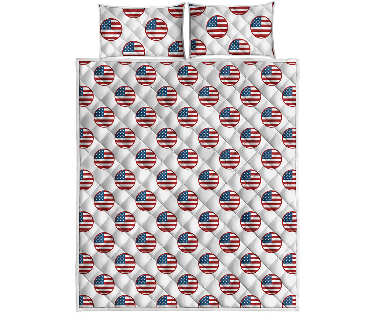 American Circle Flag Pattern Print Quilt Bed Set