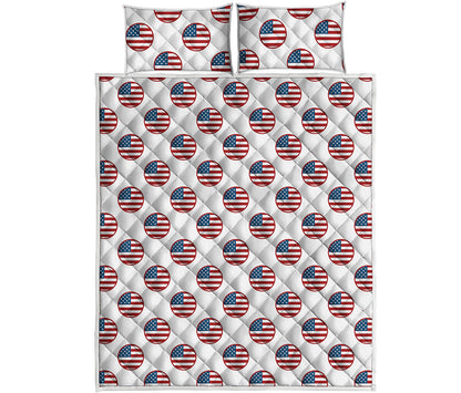 American Circle Flag Pattern Print Quilt Bed Set