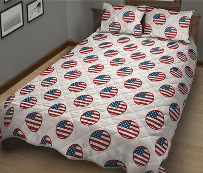 American Circle Flag Pattern Print Quilt Bed Set