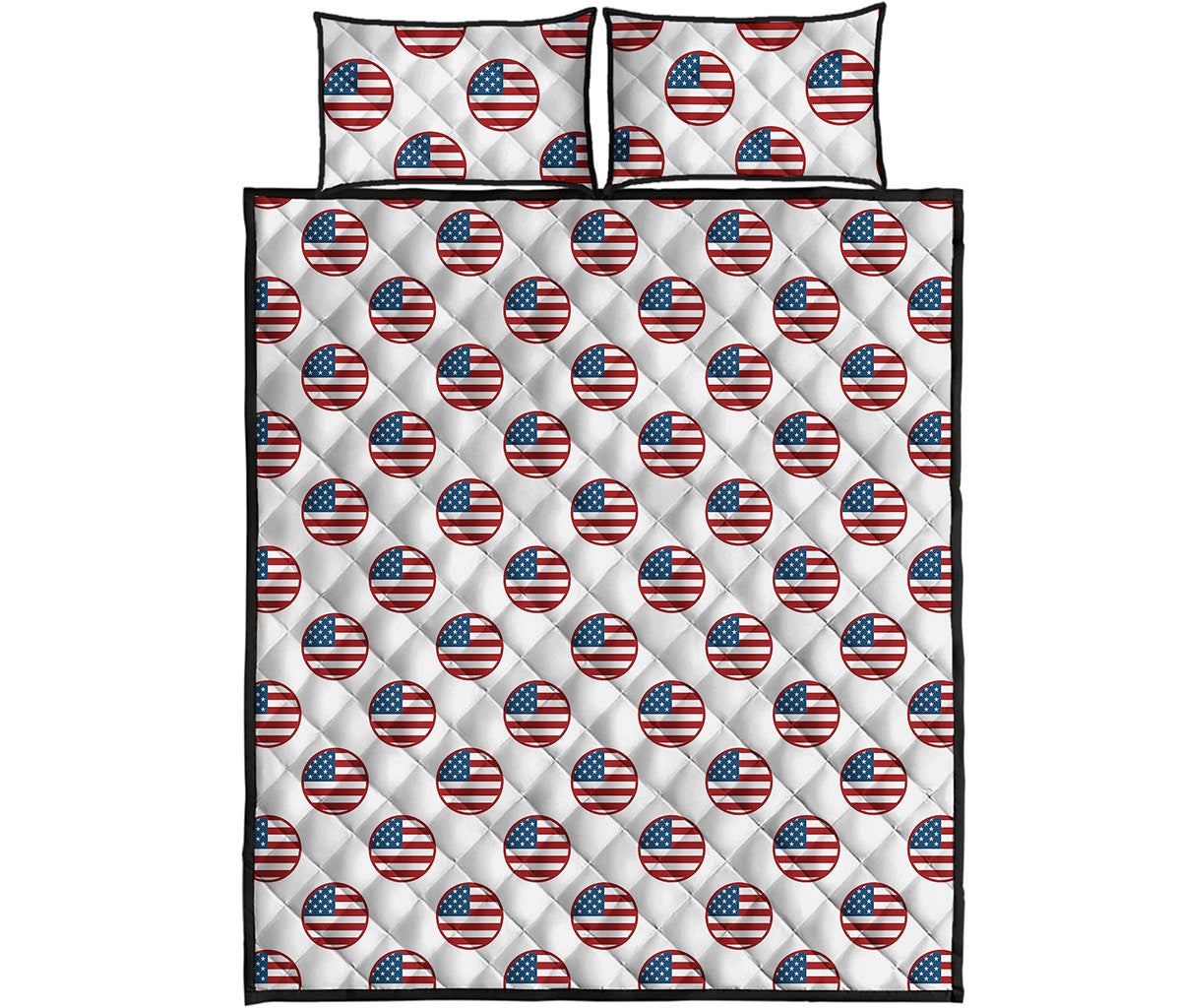 American Circle Flag Pattern Print Quilt Bed Set