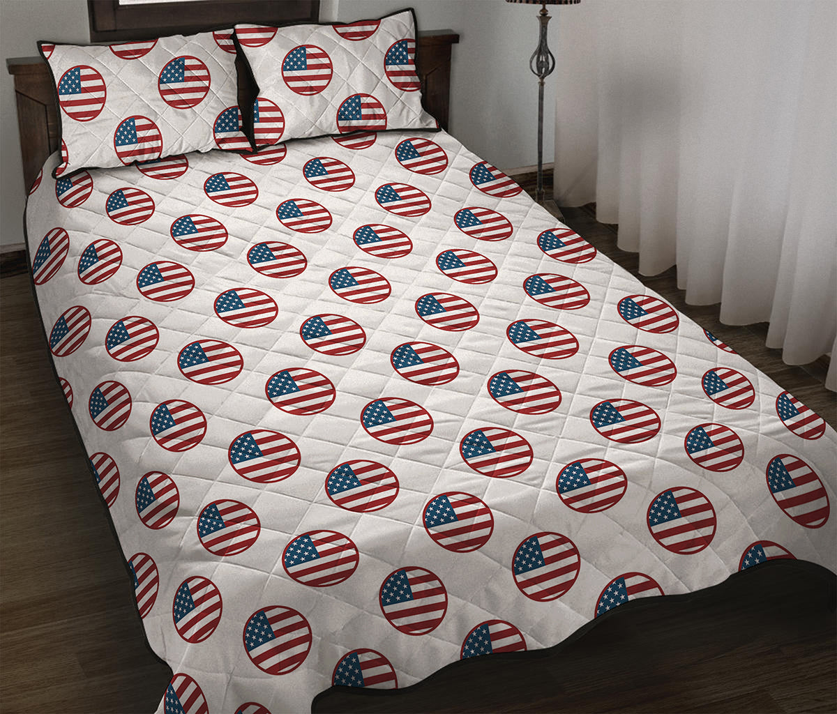 American Circle Flag Pattern Print Quilt Bed Set