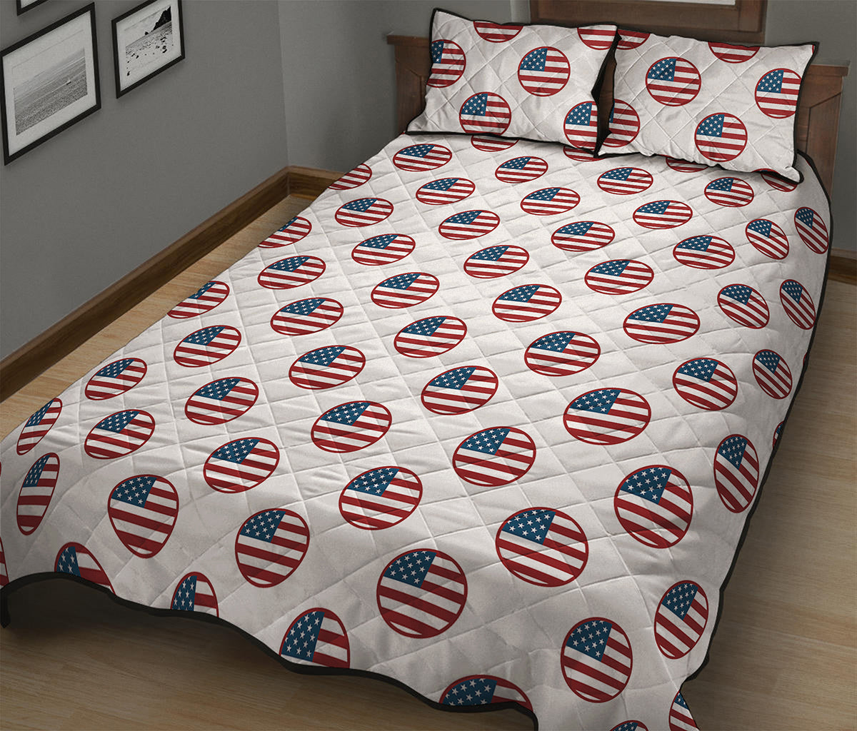 American Circle Flag Pattern Print Quilt Bed Set