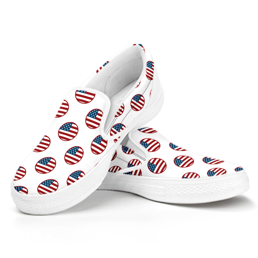 American Circle Flag Pattern Print White Slip On Shoes