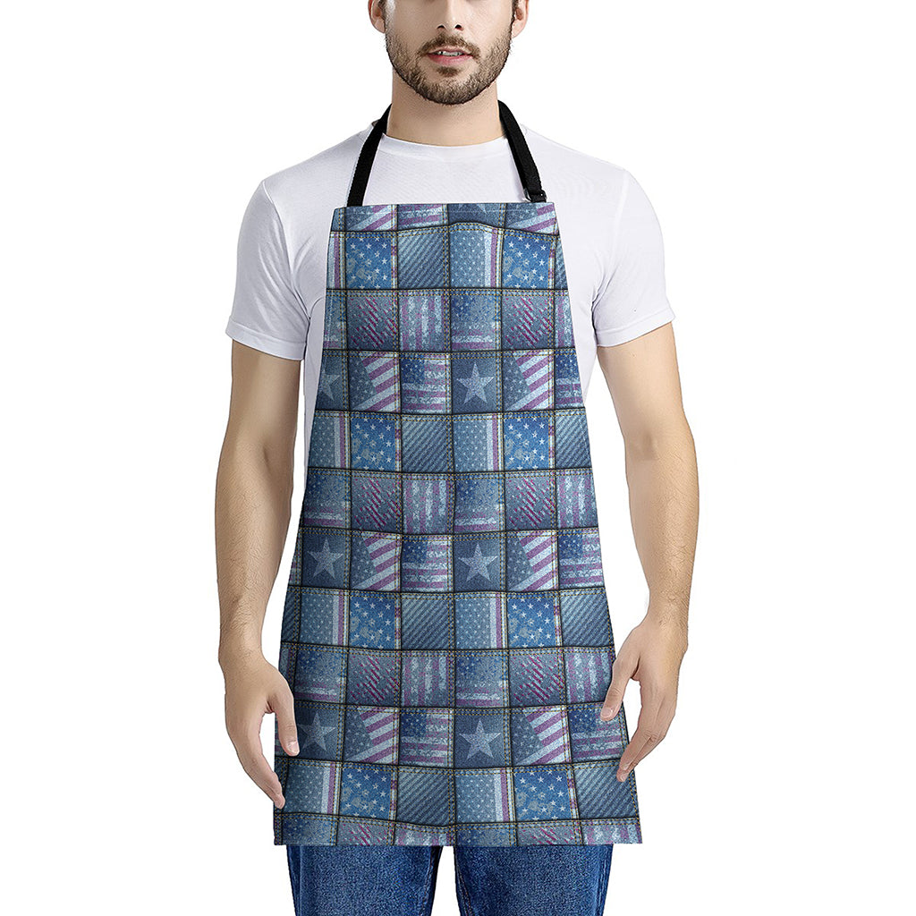 American Denim Patchwork Pattern Print Apron