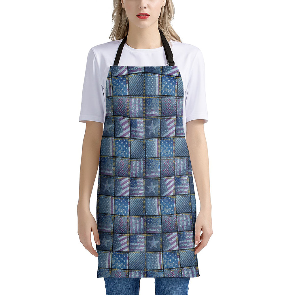 American Denim Patchwork Pattern Print Apron