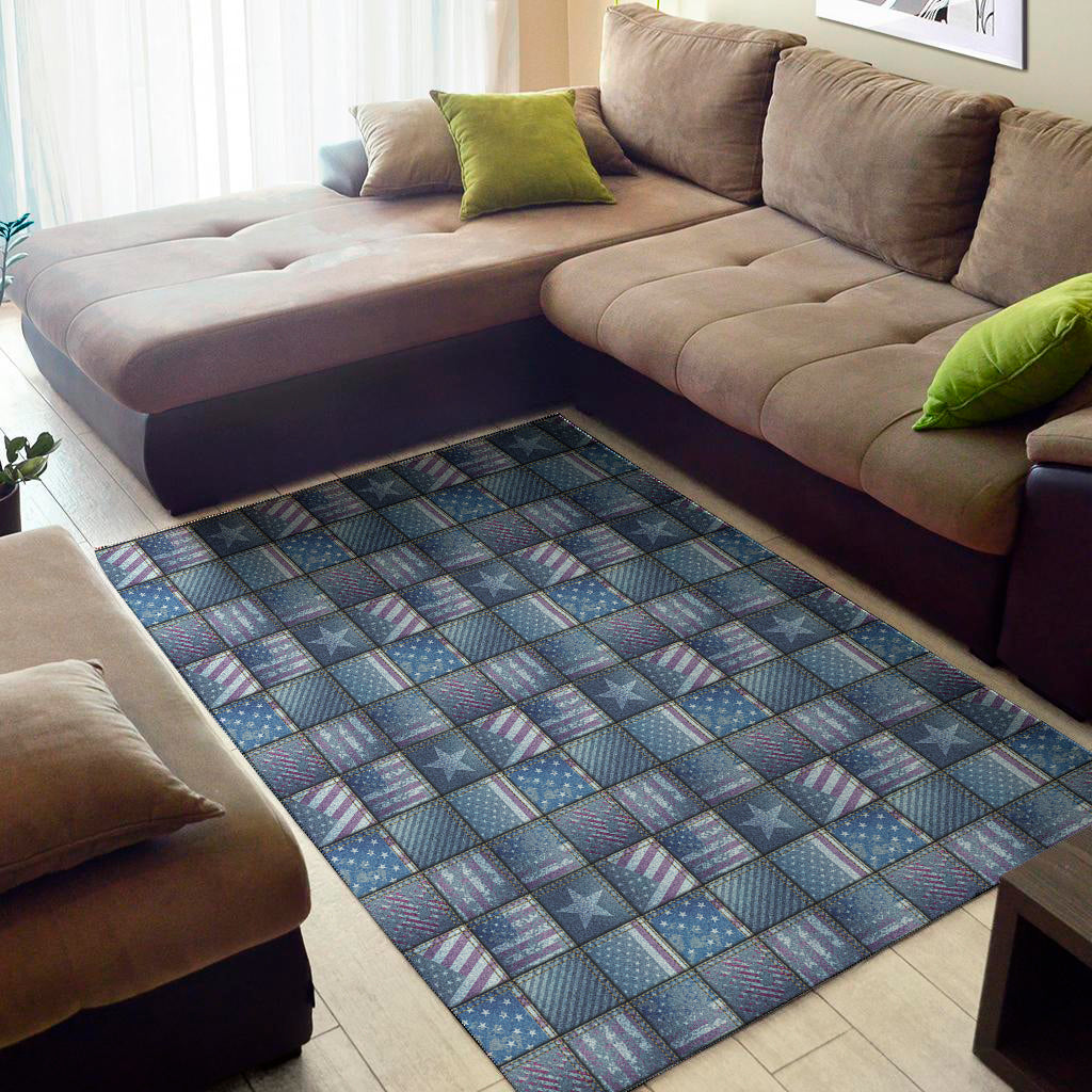 American Denim Patchwork Pattern Print Area Rug