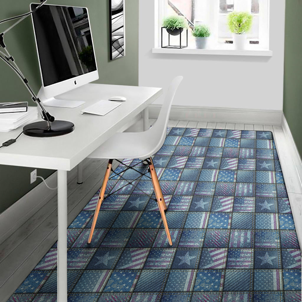 American Denim Patchwork Pattern Print Area Rug