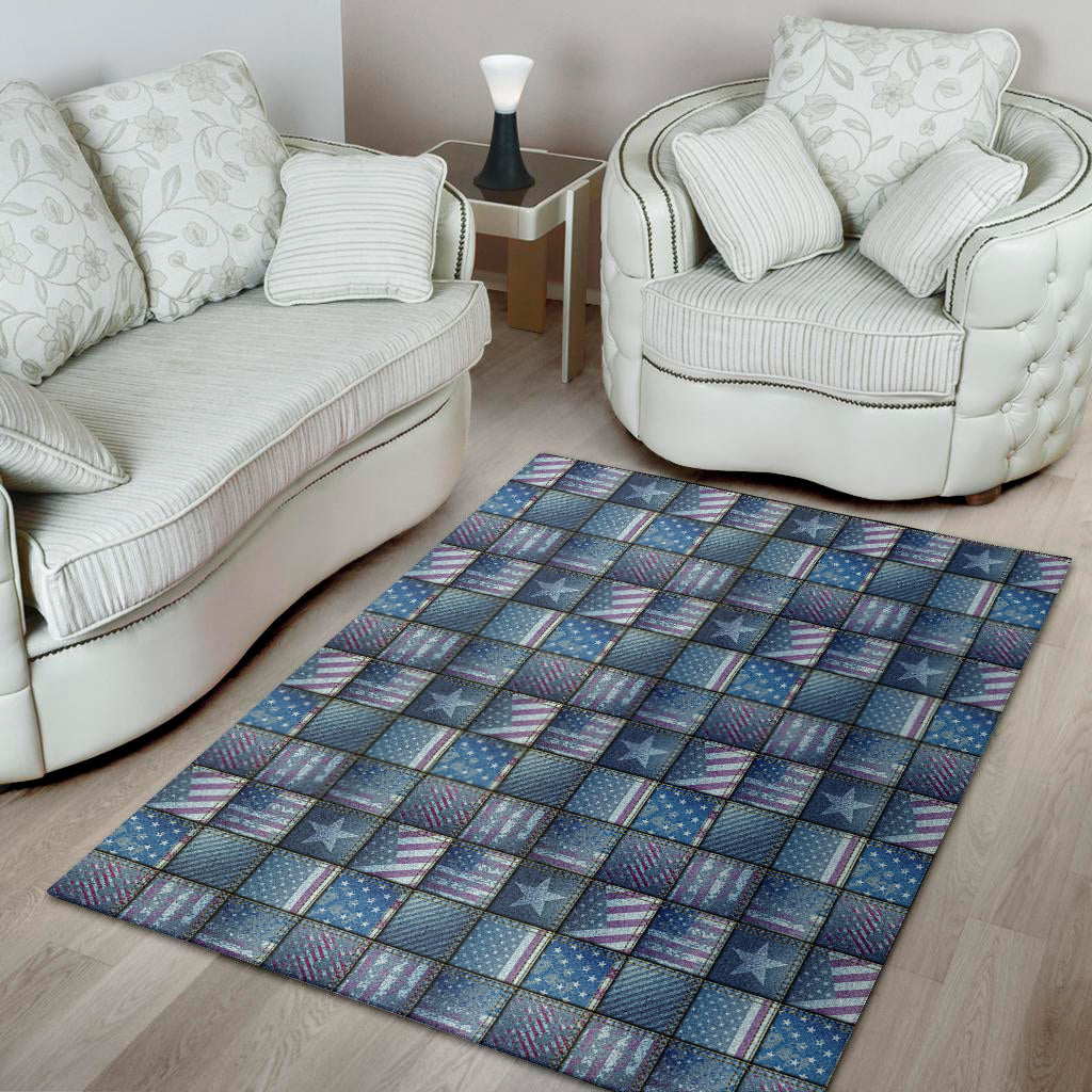 American Denim Patchwork Pattern Print Area Rug