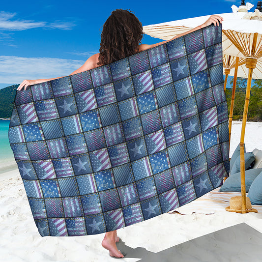 American Denim Patchwork Pattern Print Beach Sarong Wrap