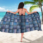 American Denim Patchwork Pattern Print Beach Sarong Wrap
