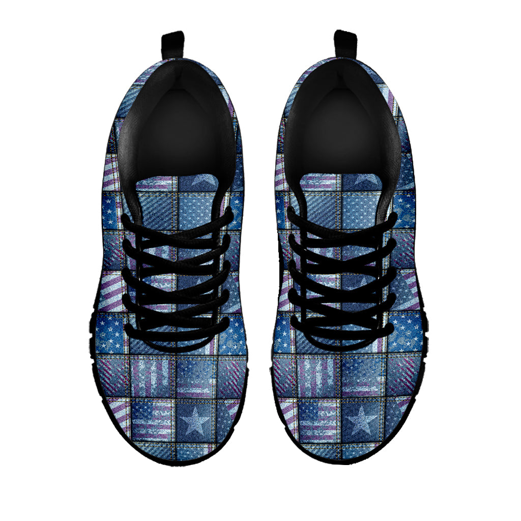 American Denim Patchwork Pattern Print Black Sneakers