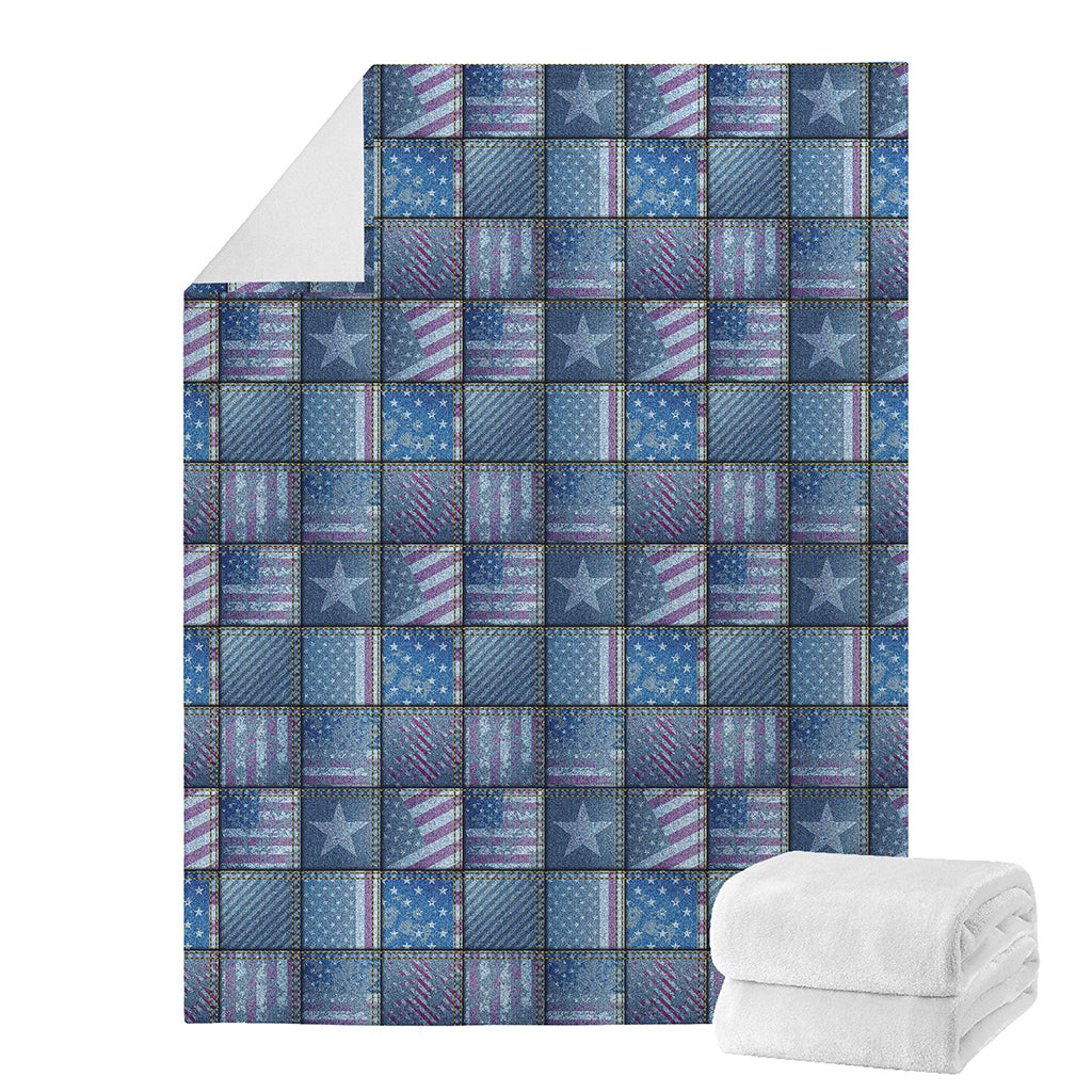 American Denim Patchwork Pattern Print Blanket