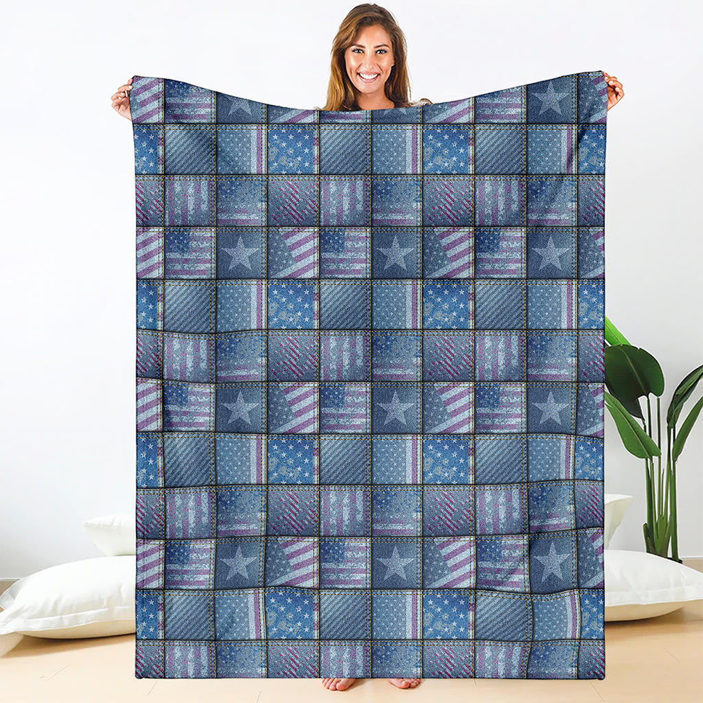 American Denim Patchwork Pattern Print Blanket