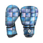 American Denim Patchwork Pattern Print Boxing Gloves