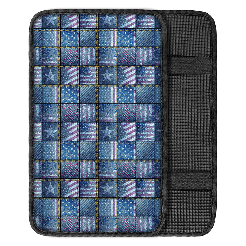 American Denim Patchwork Pattern Print Car Center Console Cover