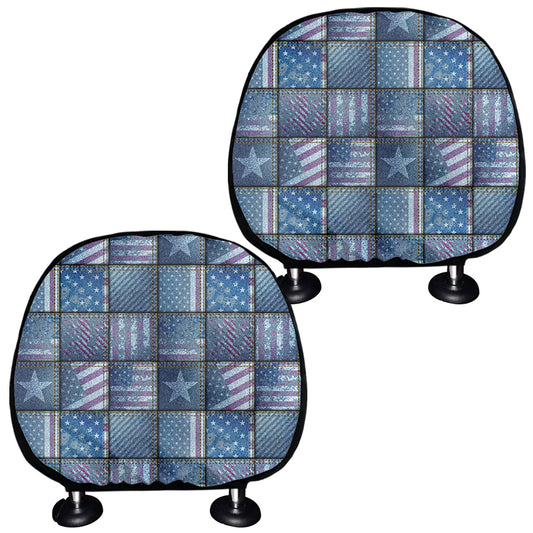 American Denim Patchwork Pattern Print Car Headrest Covers