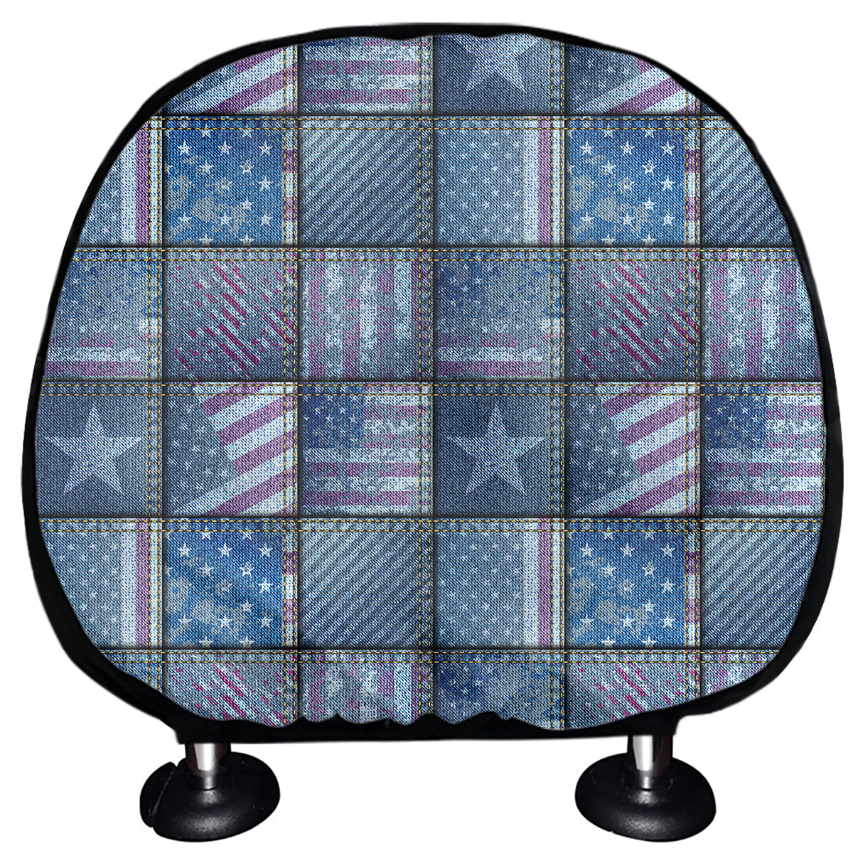 American Denim Patchwork Pattern Print Car Headrest Covers