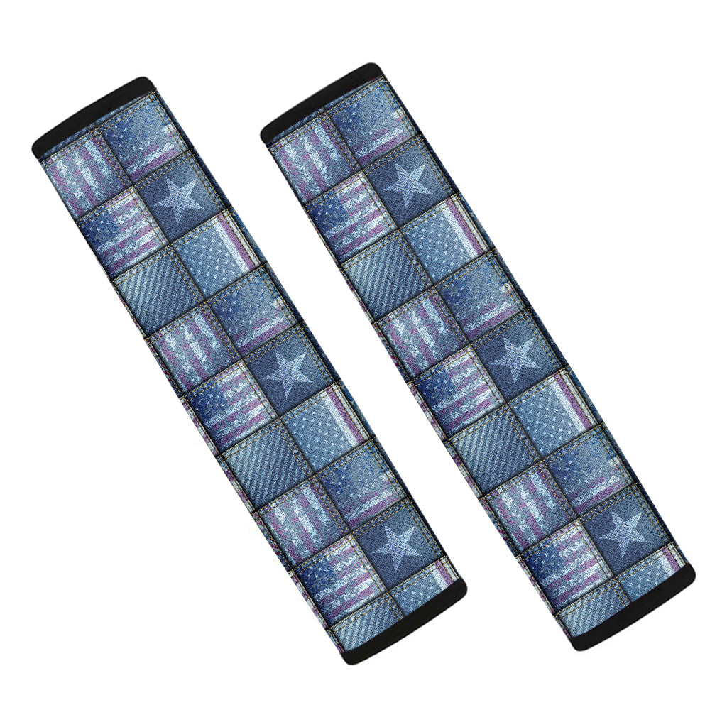 American Denim Patchwork Pattern Print Car Seat Belt Covers