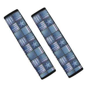 American Denim Patchwork Pattern Print Car Seat Belt Covers