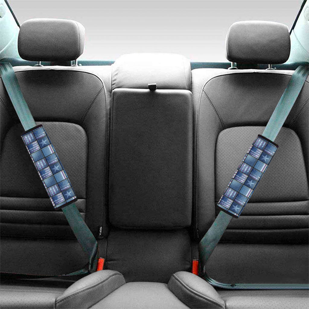 American Denim Patchwork Pattern Print Car Seat Belt Covers