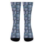 American Denim Patchwork Pattern Print Crew Socks