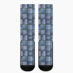 American Denim Patchwork Pattern Print Crew Socks