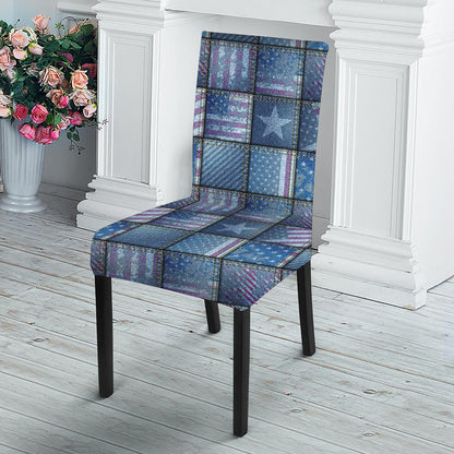 American Denim Patchwork Pattern Print Dining Chair Slipcover