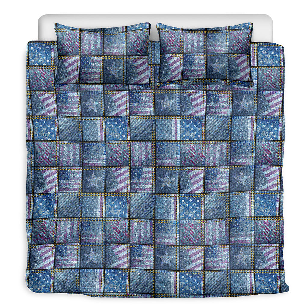 American Denim Patchwork Pattern Print Duvet Cover Bedding Set