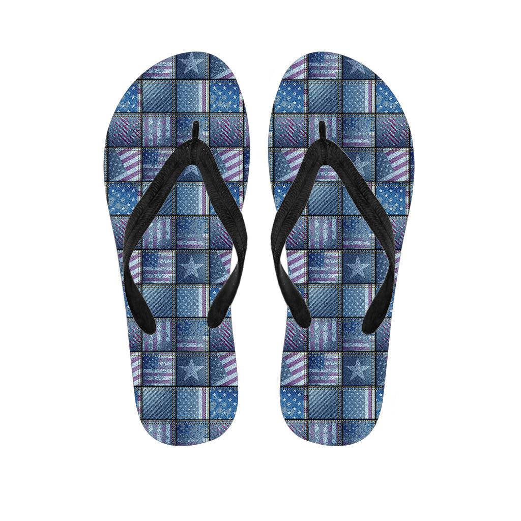 American Denim Patchwork Pattern Print Flip Flops