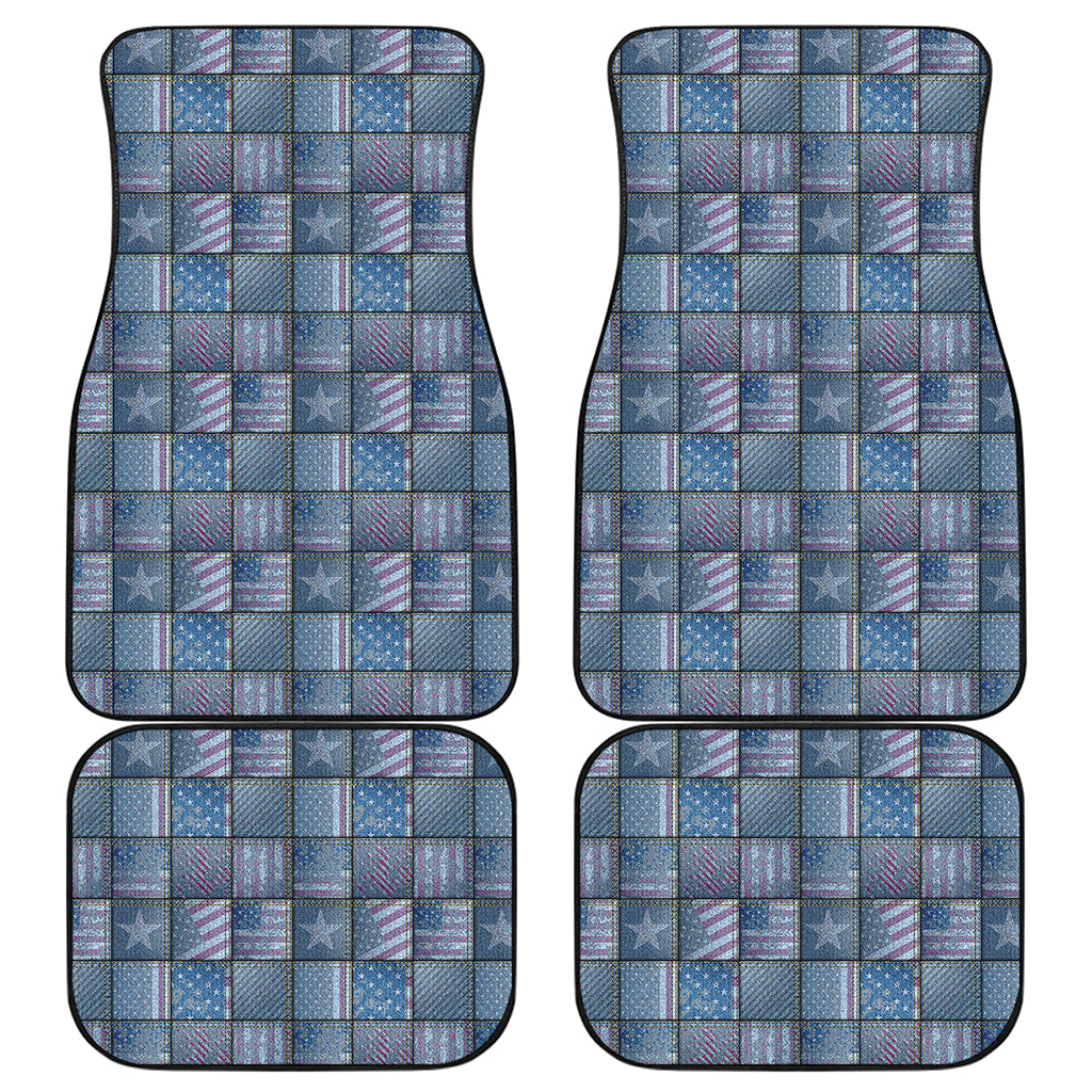 American Denim Patchwork Pattern Print Front and Back Car Floor Mats