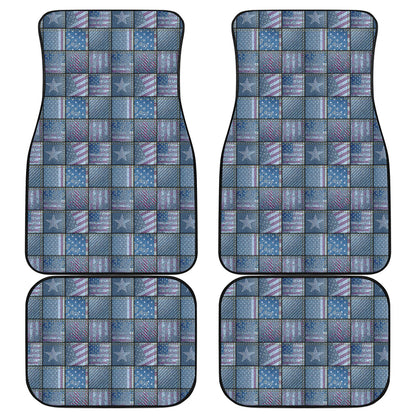 American Denim Patchwork Pattern Print Front and Back Car Floor Mats